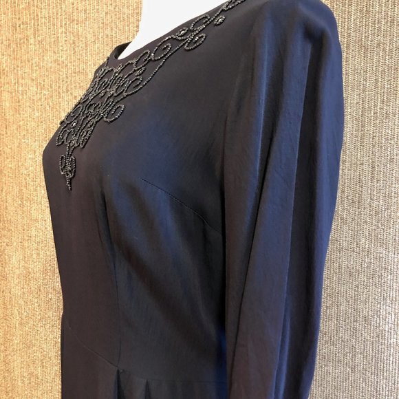 Antique Black Dress With Beaded Upper Bodice, Zippered Back and 3/4 Sleeves - Picture 11 of 16